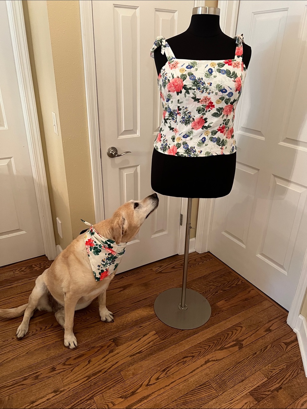 Women’s XL Old Navy Floral Smocked Tank and matching pet bandana NWT